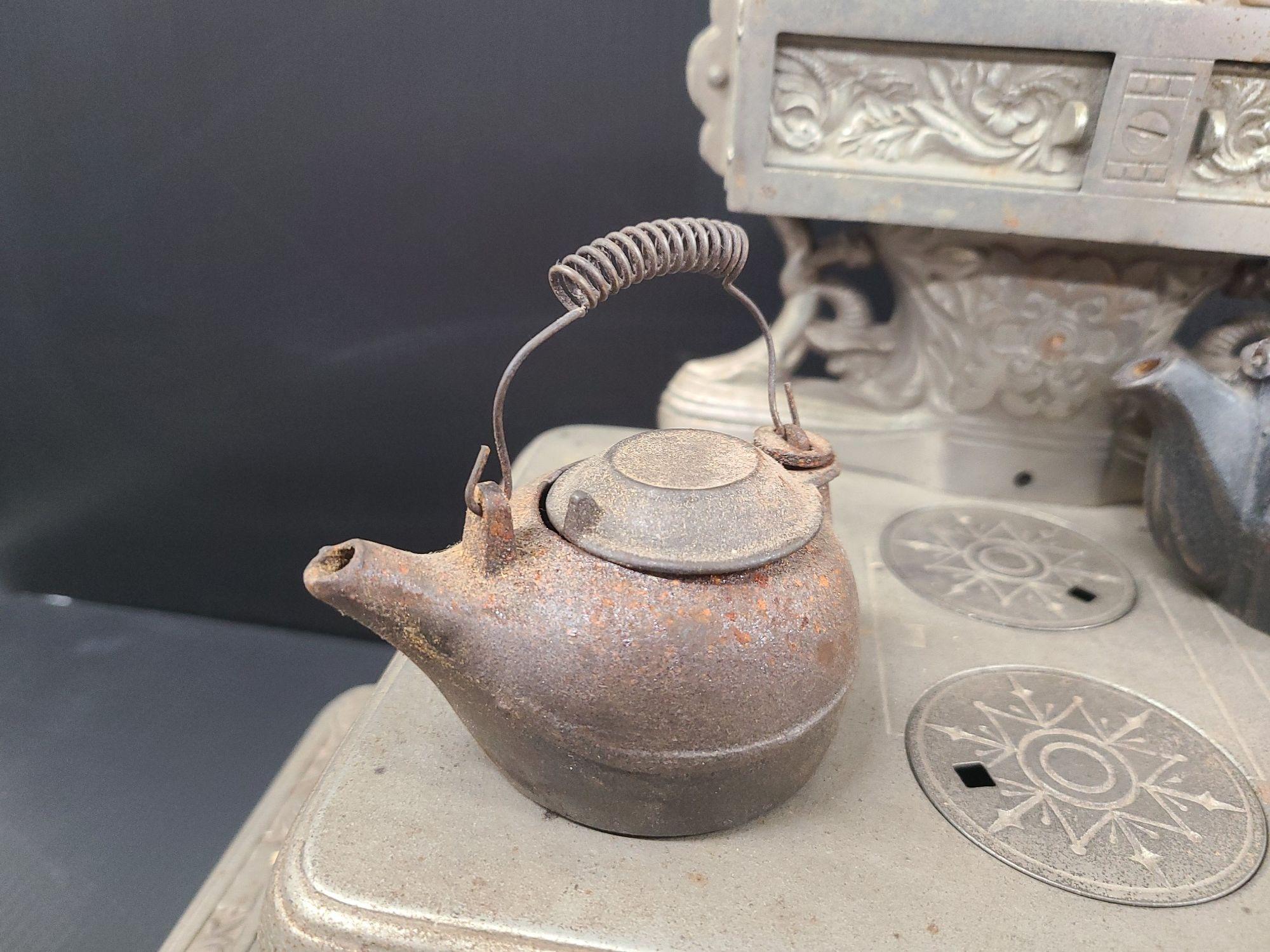 C. 1890s Rival Cast Iron Toy Stove W/ Kettles