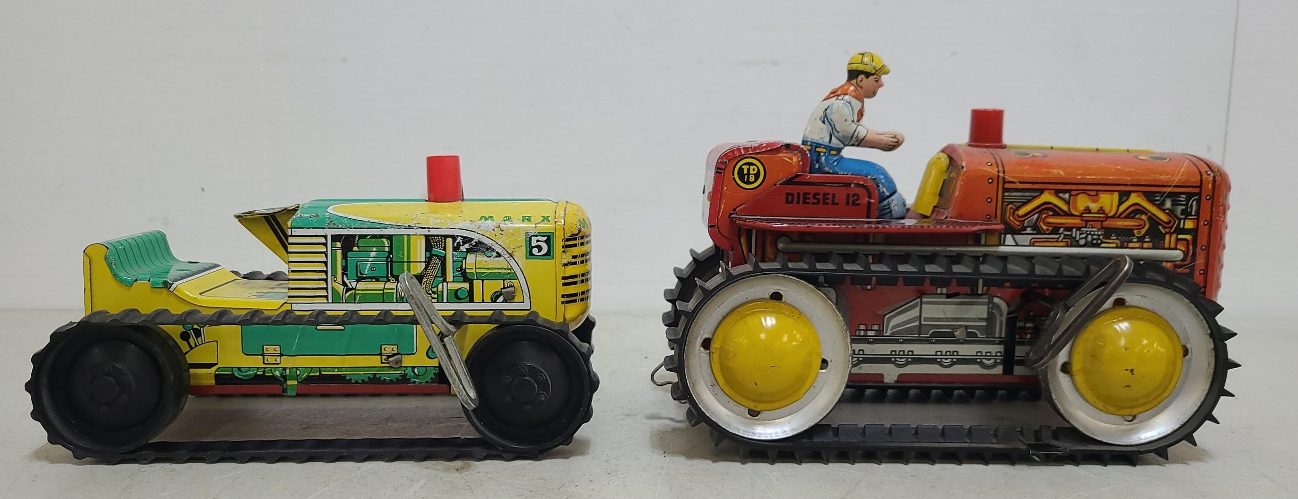 2 Marx Wind Up Tin Toy Tractors