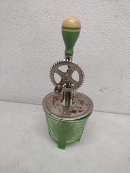 Green Depression Glass Mixing Bowl And Mixer