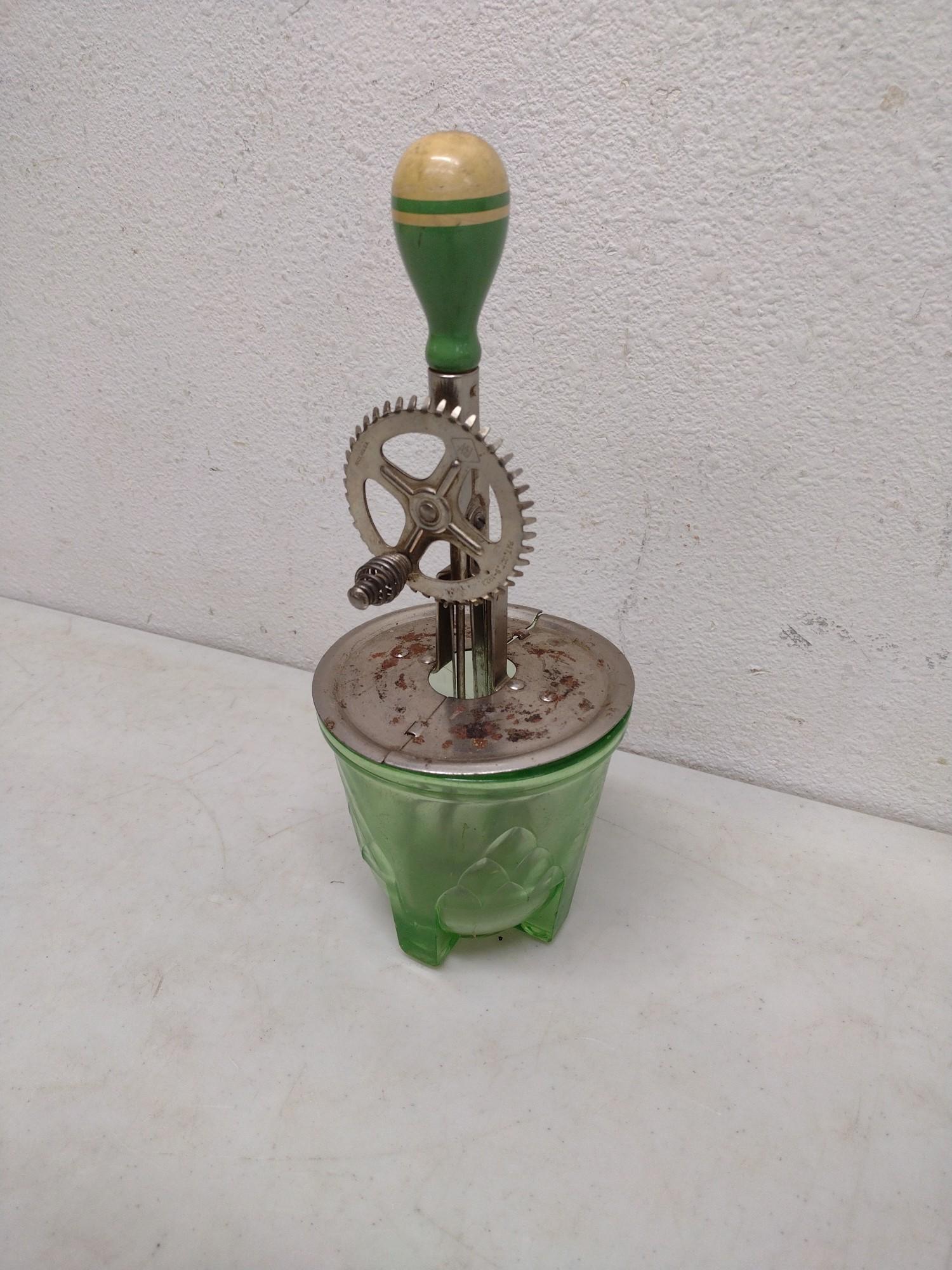 Green Depression Glass Mixing Bowl And Mixer