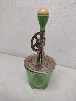 Green Depression Glass Mixing Bowl And Mixer