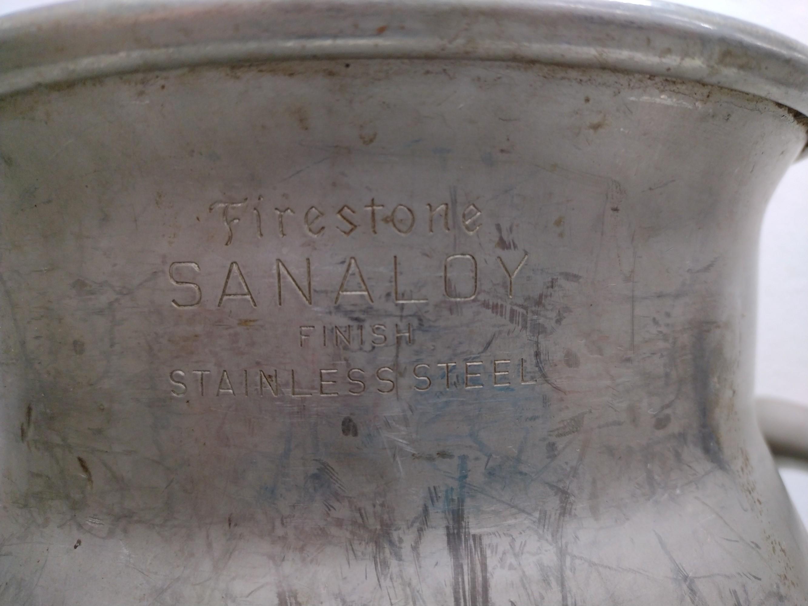 Firestone Sanaloy Stainless Steel Milk Can And Metal Milk Strainer