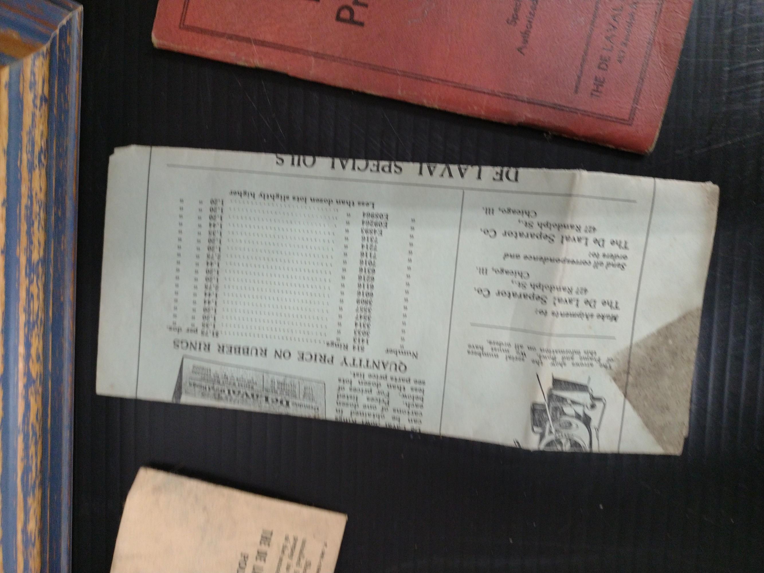 Late '40s Early 50s De Laval Paperwork And More