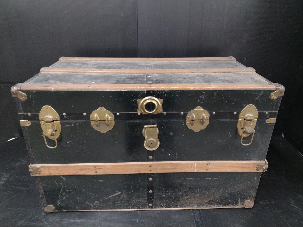 Vintage Tin Wood Trimmed Storage Chest