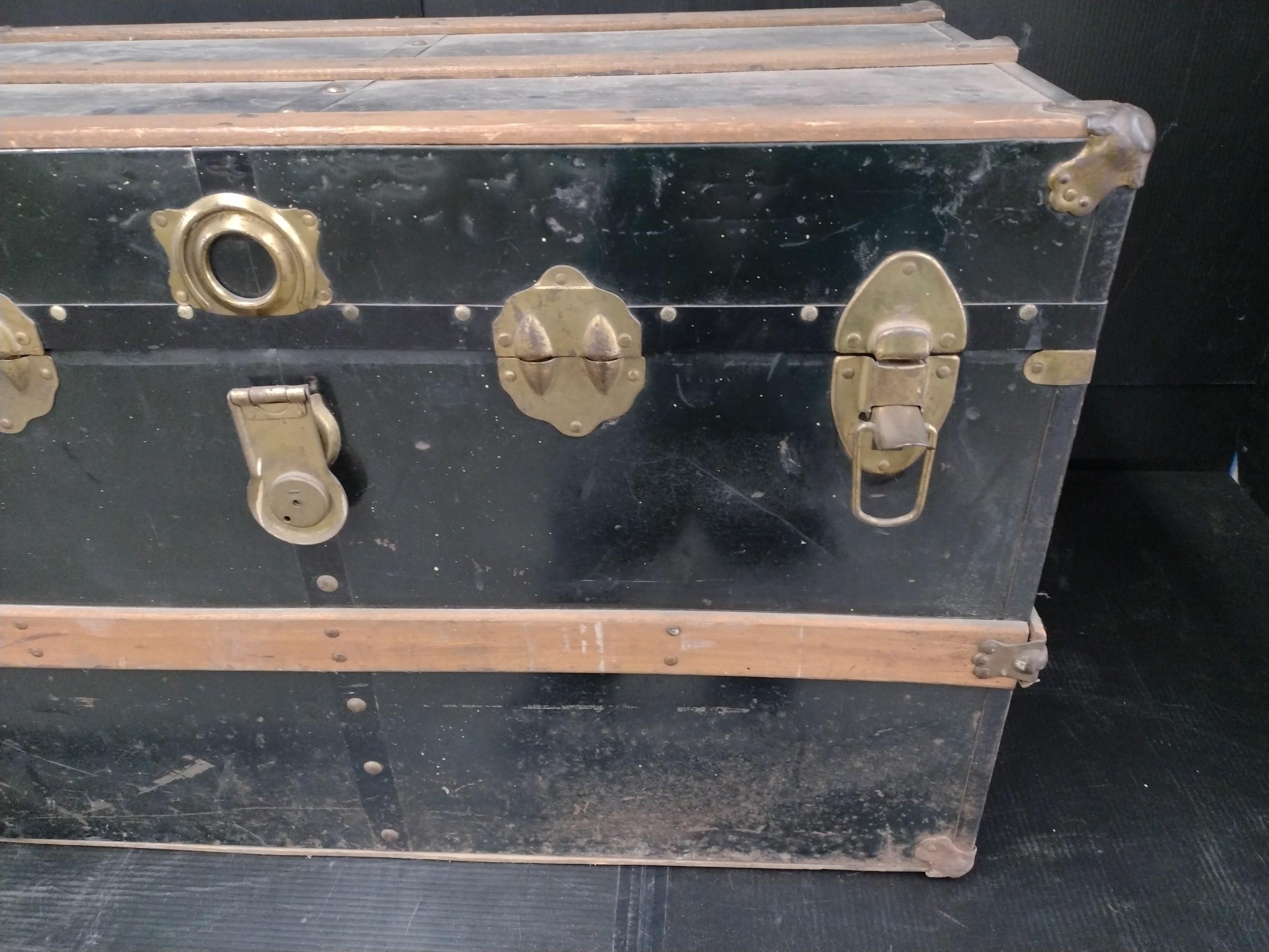 Vintage Tin Wood Trimmed Storage Chest