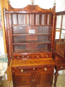 FEDERAL STYLE DESK W/FINIALS/1830'S? 36 X 76 X 22" ONE BROKEN GLASS PANE