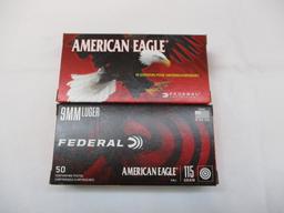 FEDERAL AE 9 MM 115G 50 PER BOX  2 BOXES PER LOT-100 ROUND TOTAL