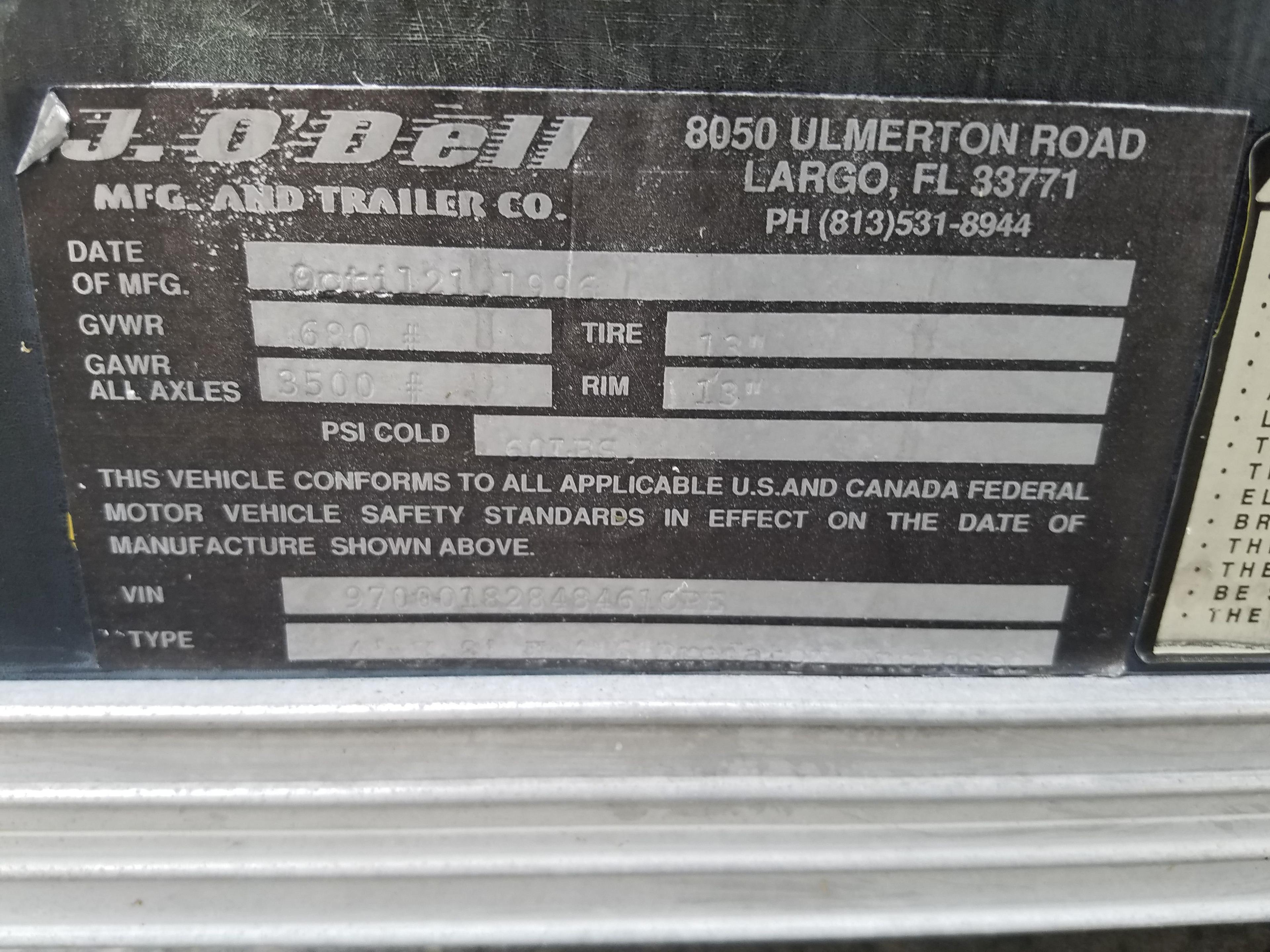 Enclosed 5' x 8' Trailer Bill Of Sale only