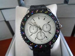 Ladies Watch, ZRT21009. Black bezel with multi colored stones