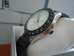 Ladies Watch, ZRT21009. Black bezel with multi colored stones