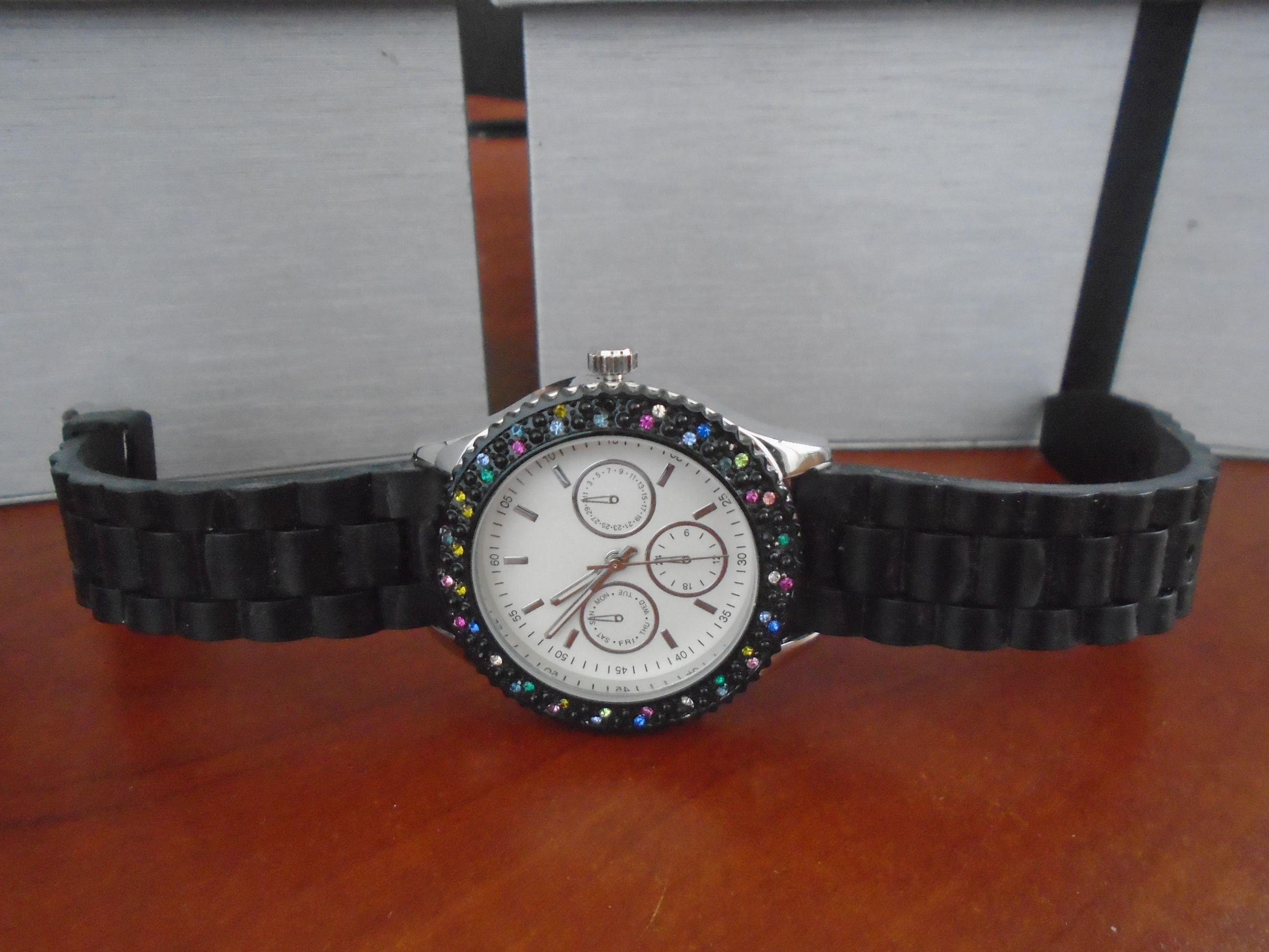 Ladies Watch, ZRT21009. Black bezel with multi colored stones