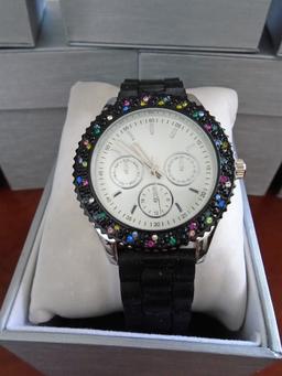 Ladies Watch, ZRT21009. Black bezel with multi colored stones