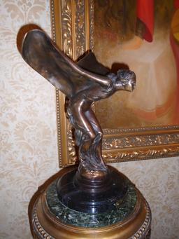 Spirit Of Ecstasy by W. Aribu. Rolls Royce Bronze statue on a black marble base