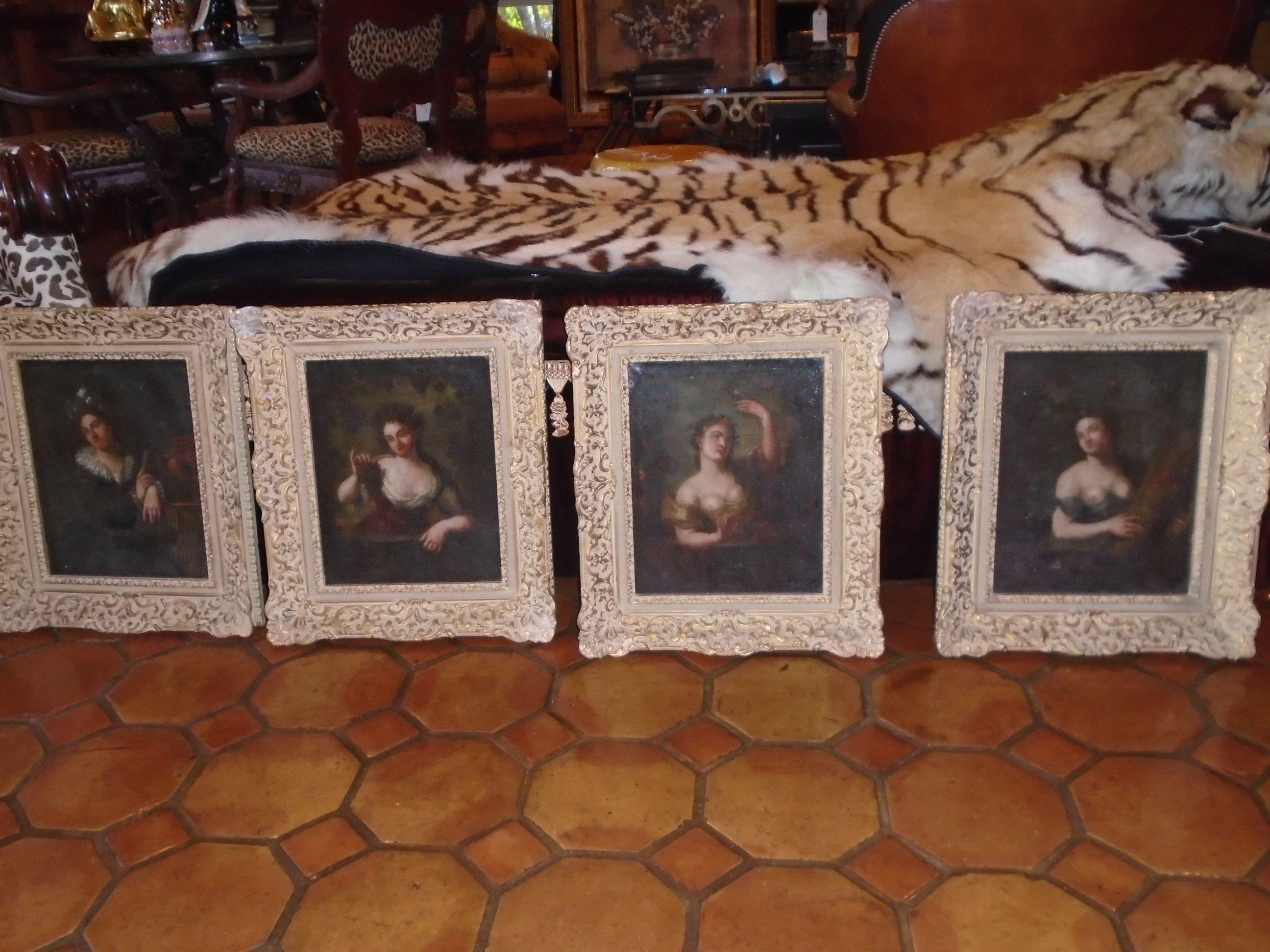 The Four Seasons set of 4 Antique Oil paintings in a gold frame.