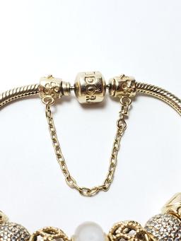 Pandora 14k Solid Yellow Gold Bracelet with Charms Safety Chain Retail $4000.