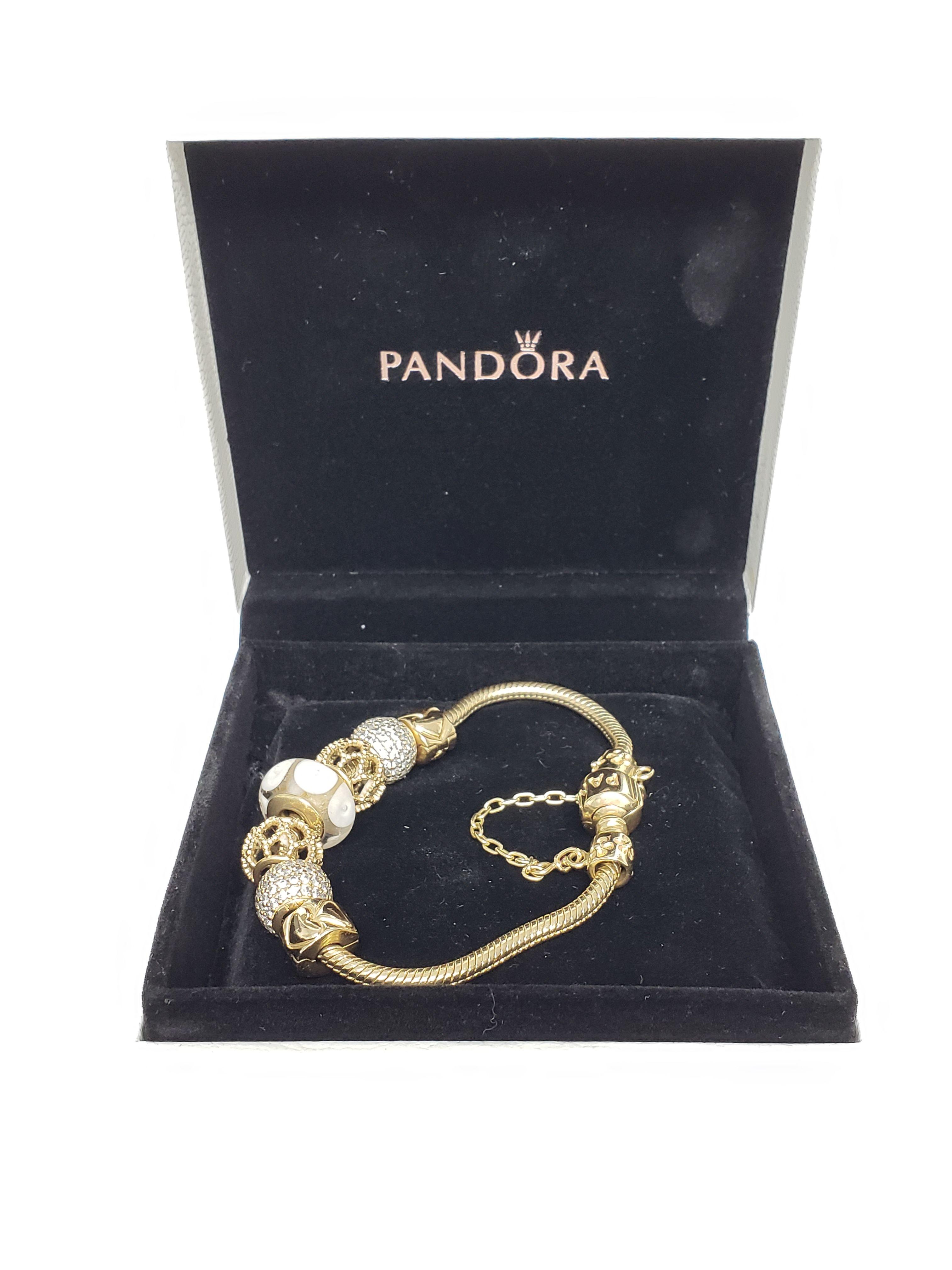 Pandora 14k Solid Yellow Gold Bracelet with Charms Safety Chain Retail $4000.