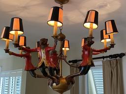 Ornate Wood Style Monkey Lamp with (10) Candles and Shades