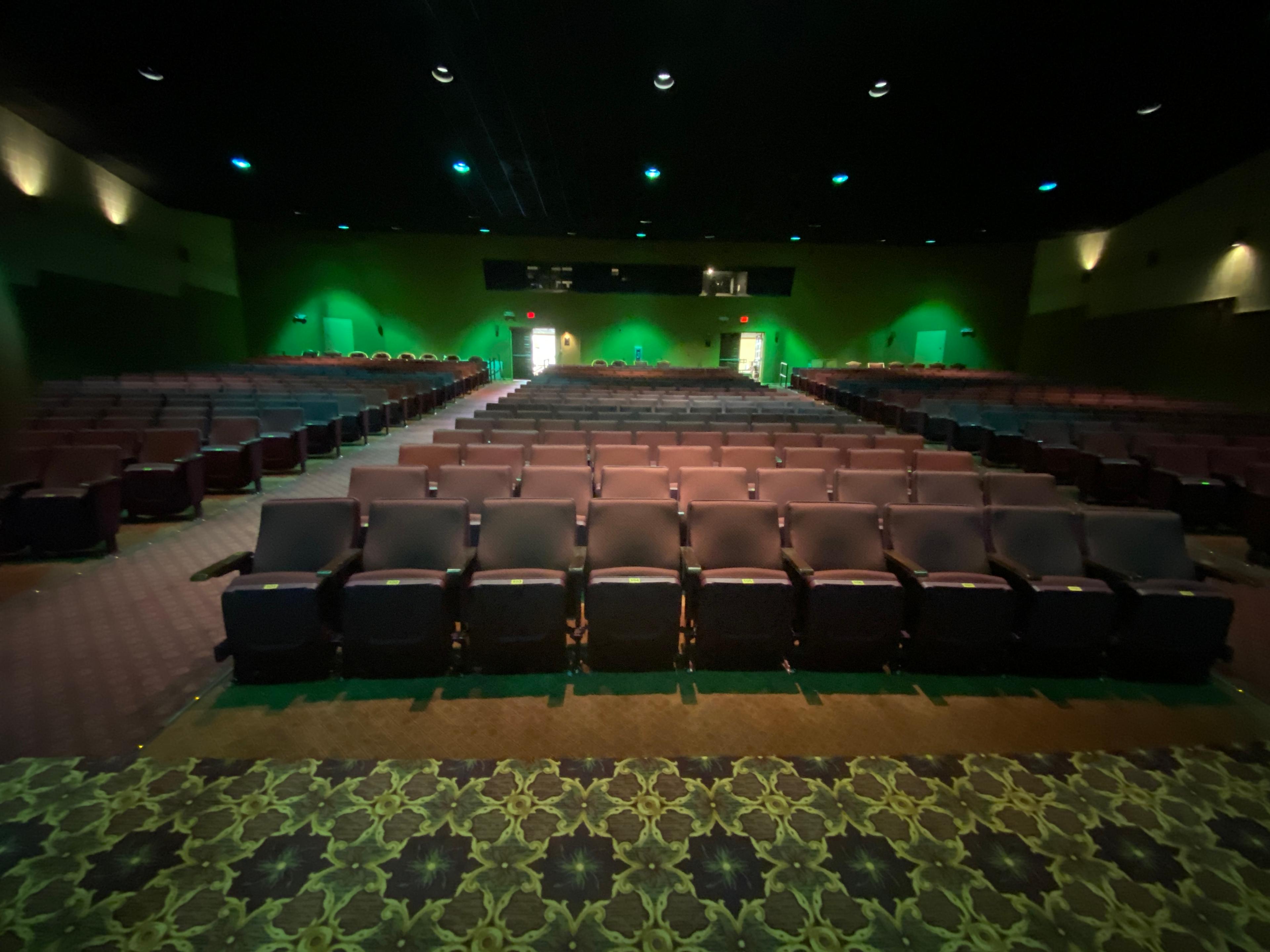 Retactable Cushioned Theater Seating. The Seats and Backs are made with a Durable Commercial Fabric