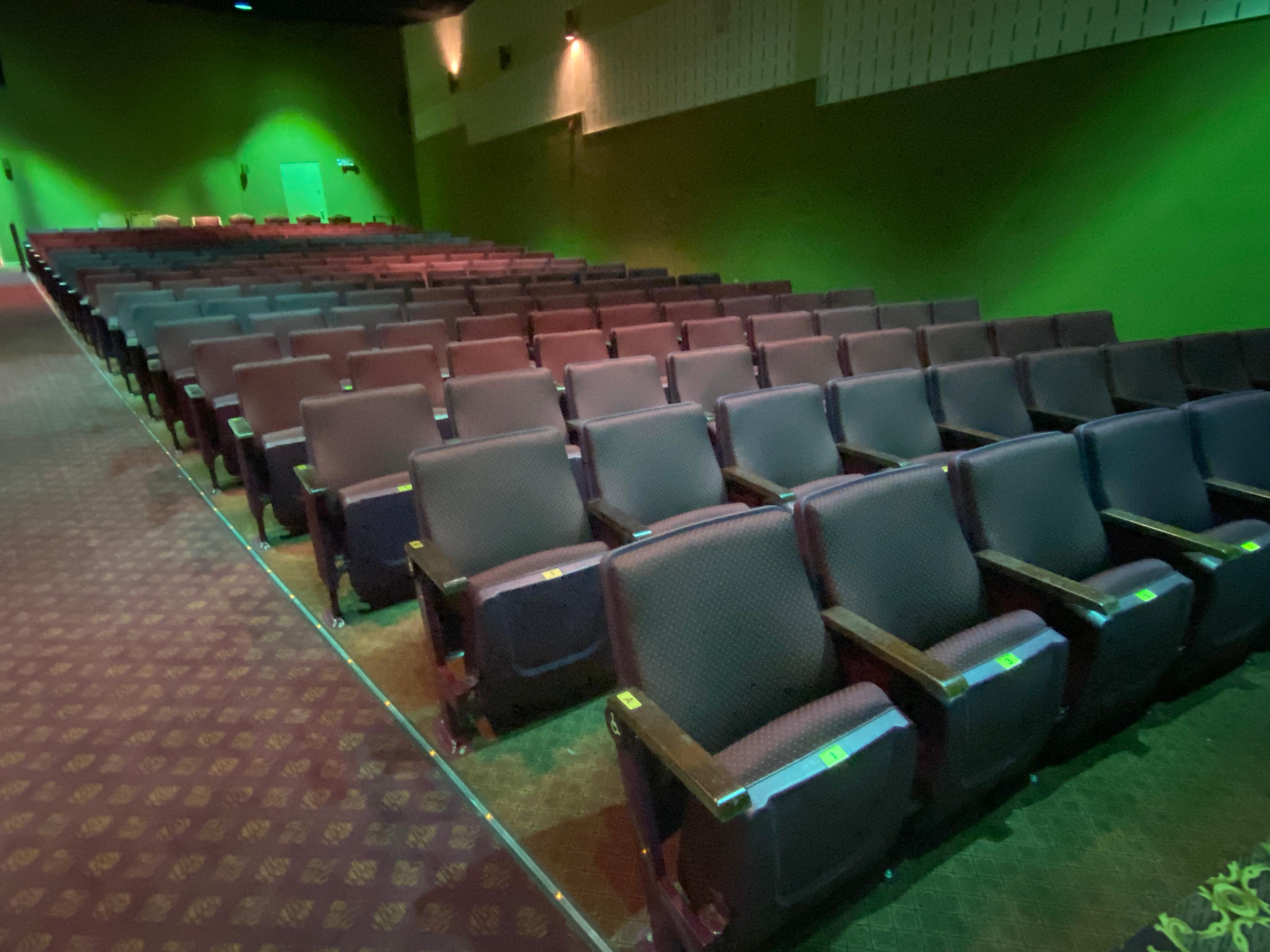 Retactable Cushioned Theater Seating. The Seats and Backs are made with a Durable Commercial Fabric