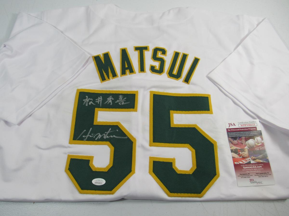 Hideki Matsui of the Oakland A's signed autographed baseball jersey JSA COA 115