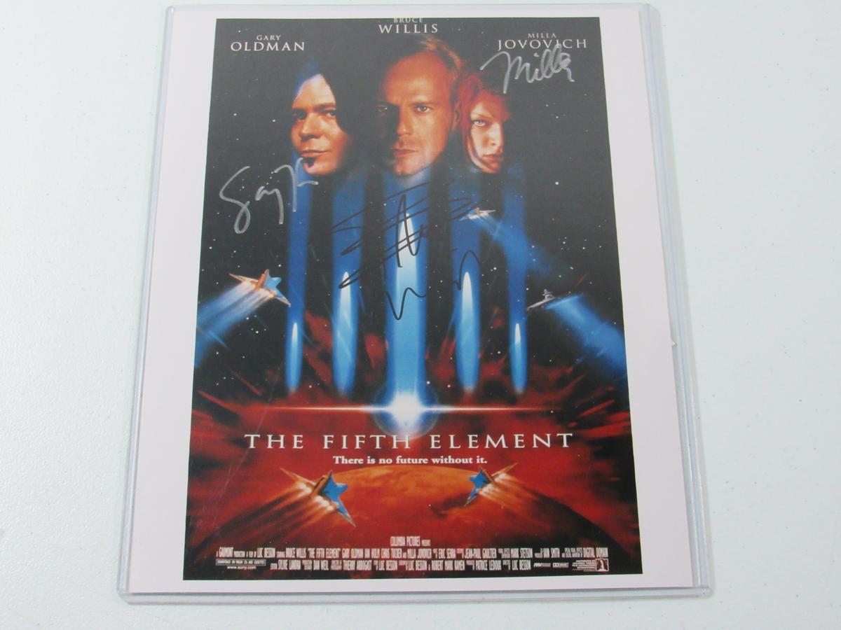 Gary Oldman Bruce Willis Milla Jovovich The Fifth Element signed 8x10 mini movie poster AAA COA