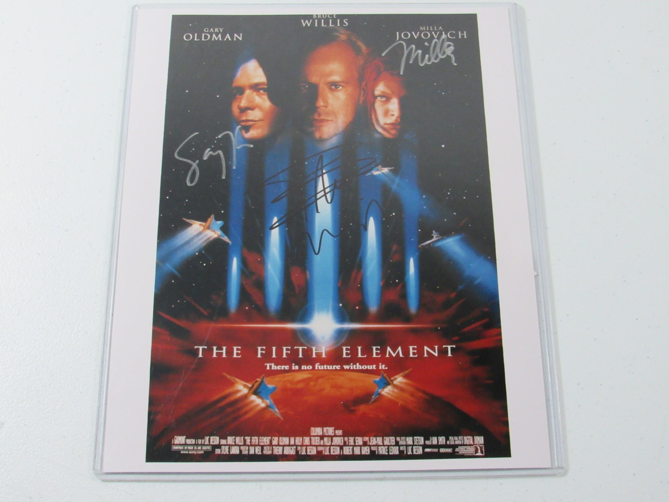 Gary Oldman Bruce Willis Milla Jovovich The Fifth Element signed 8x10 mini movie poster AAA COA
