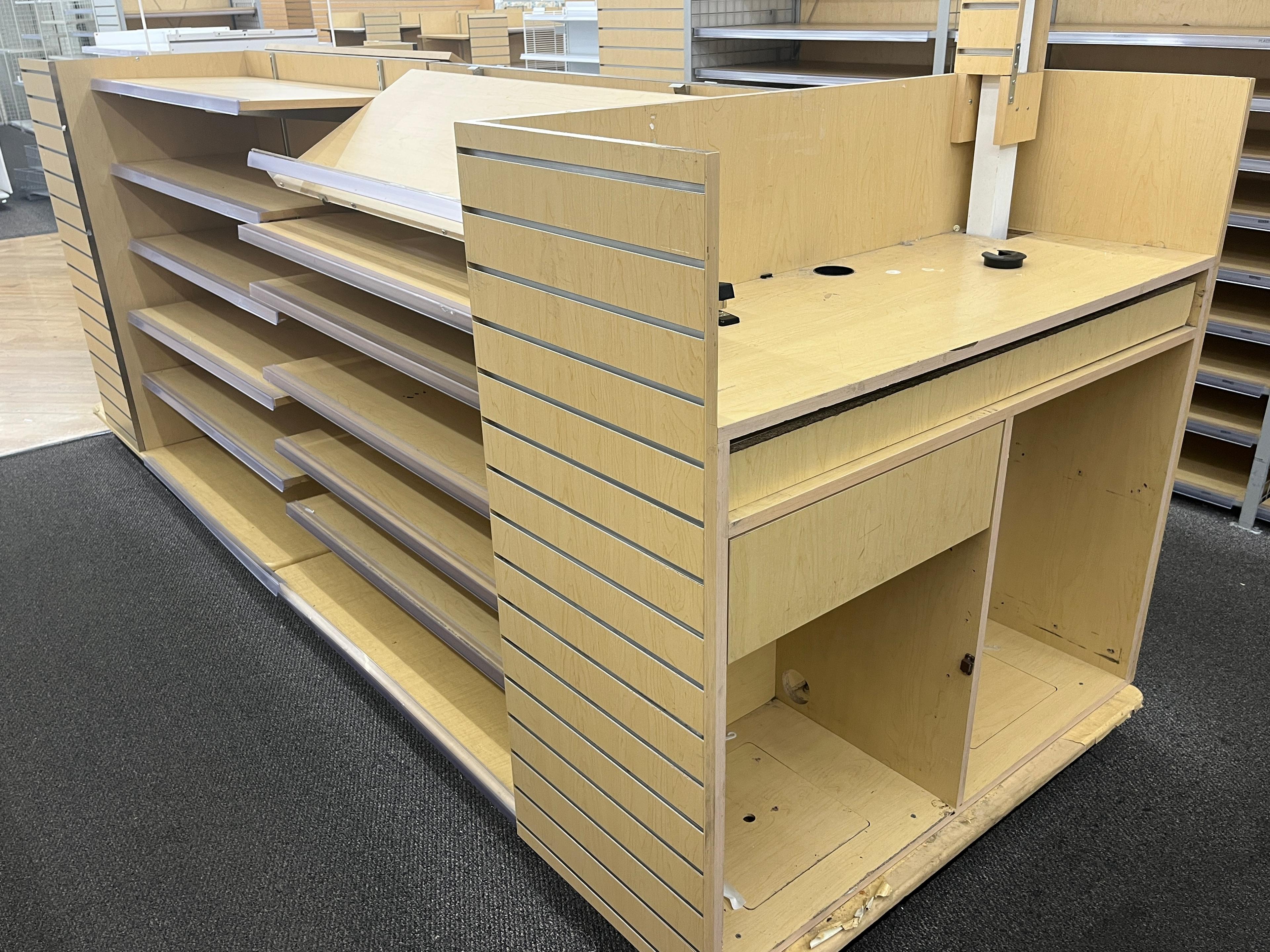 138" x 48" Powered Product Display Rack with Cash Register Station