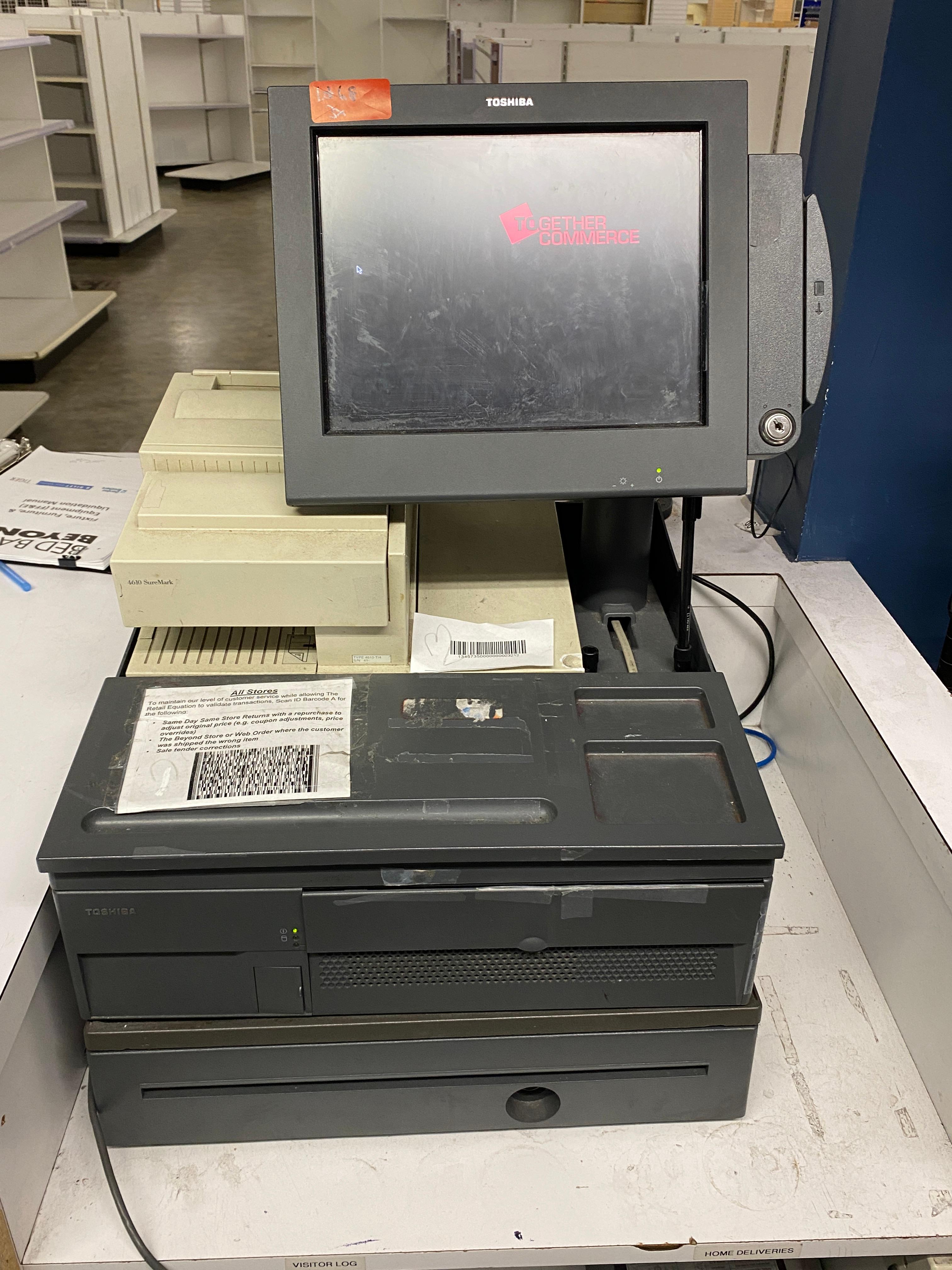 Toshiba retail cash register system with receipt, printer cash drawer, antitheft, demagnetizer and s