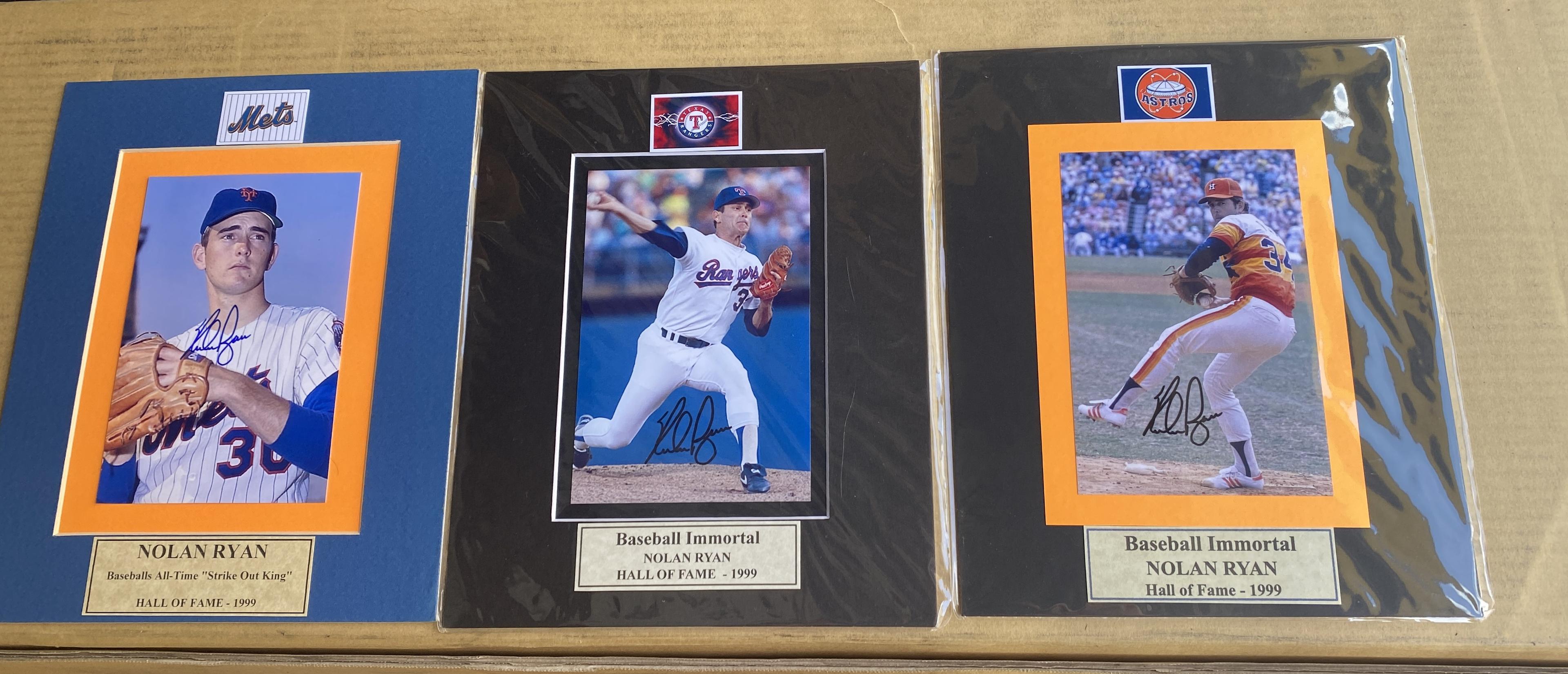 Three Nolan Ryan Signed 8” x 10” Color Photos these action shots are all from different teams he pla