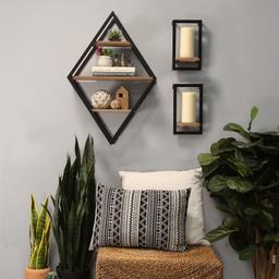 Stratton Home Contemporary Metal Wall Shelf With Natural Wood And Black S16067