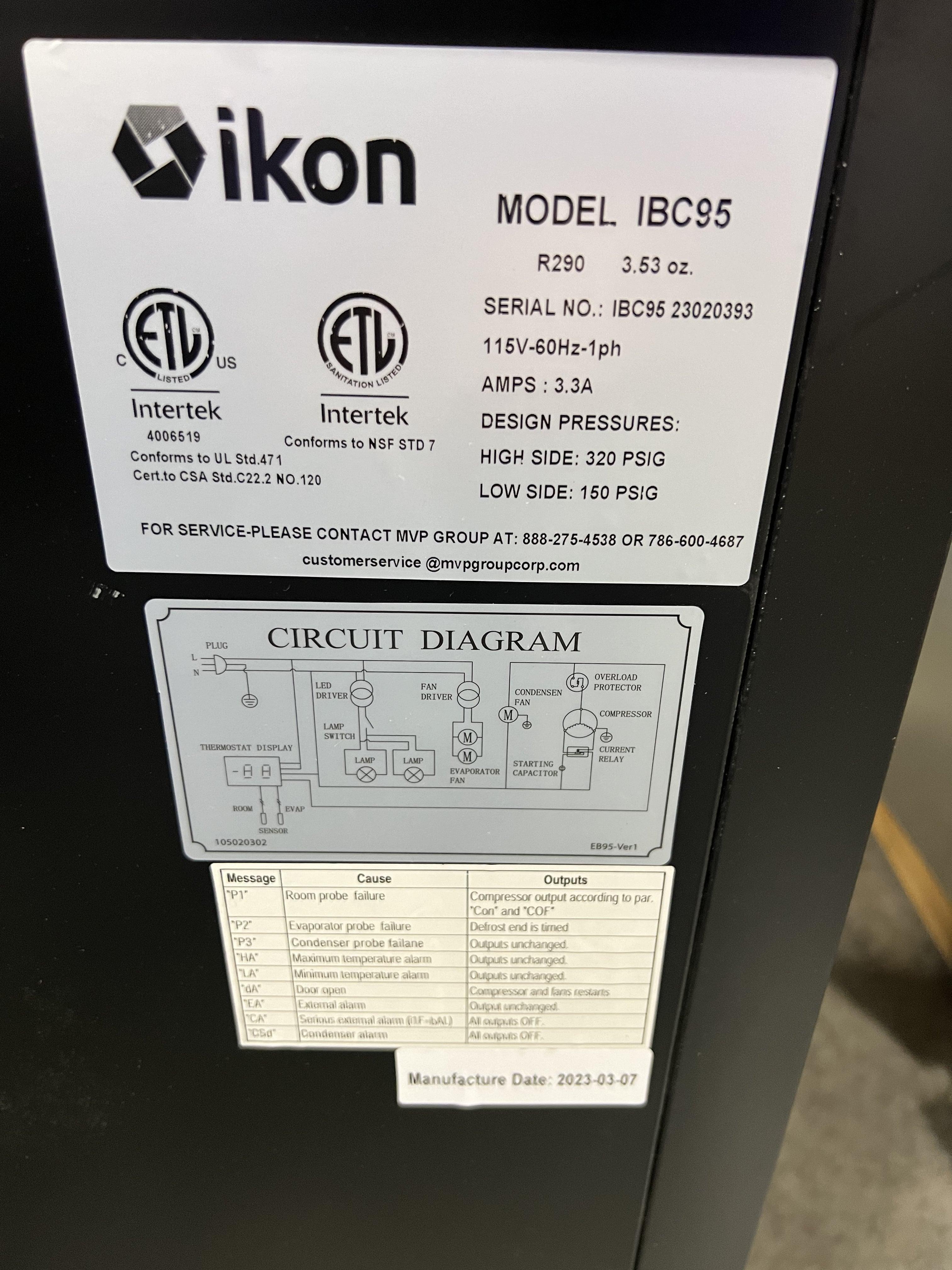 96" Ikon Model INC-95, 3 Slide Doorr Top Refrigerated Bottle Cooler, New -  on Pallet, with Locking