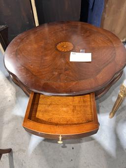 Side Table in Walnut, 21" Dia, 26" H, with 2 Drawer