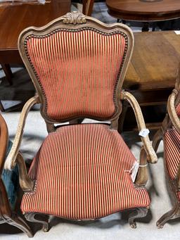 Cracklin Finish and hammer Nailed Arm Chair with Gold and Red Fabric