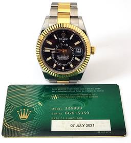 Mens ROLEX Skydweller 18k & St. Steel Two-Tone Watch w/ Card