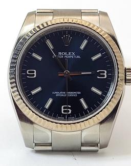 Mens ROLEX Oyster Perpetual St. Steel 36mm Blue Dial Watch