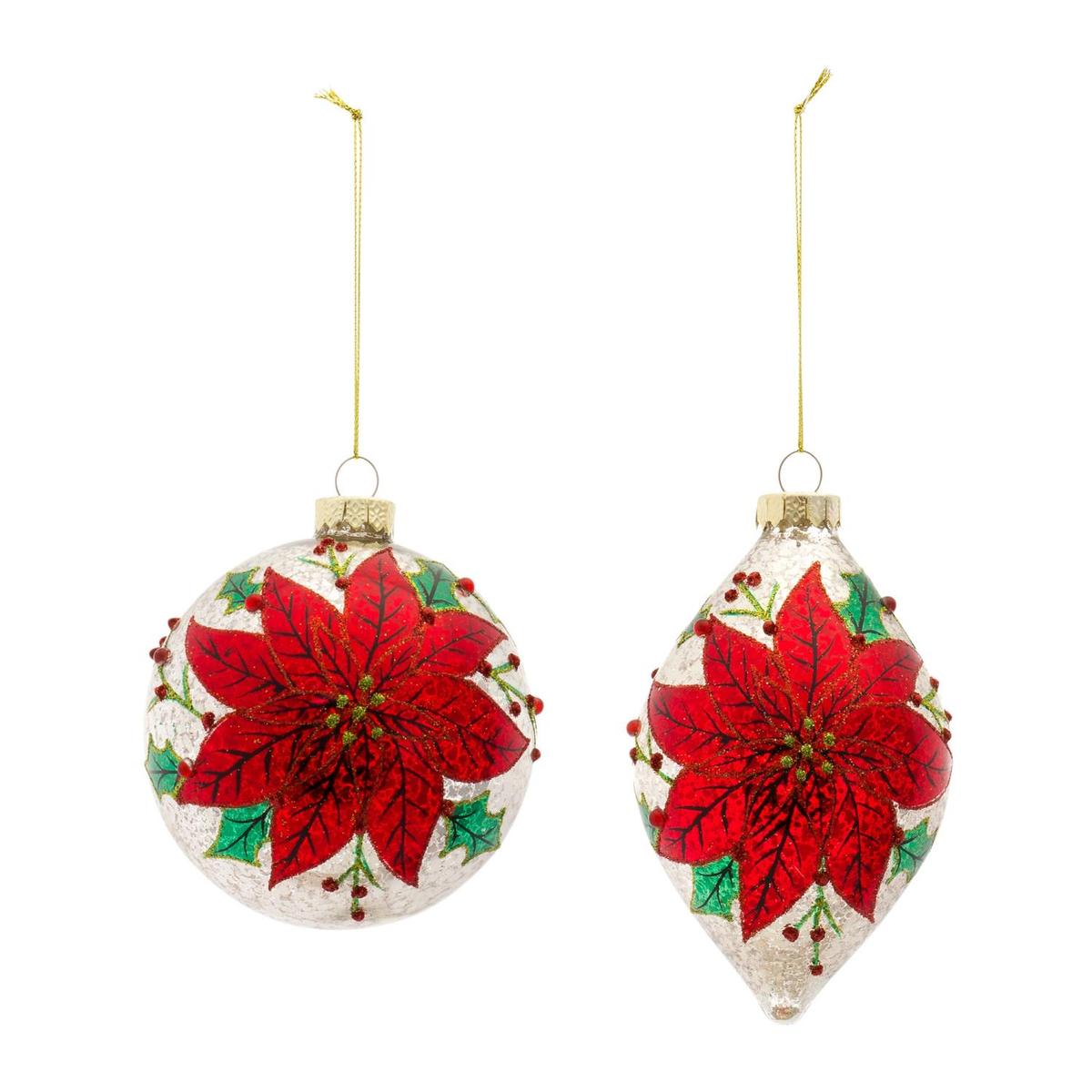 Melrose Set Of 6 Glass Poinsettia Ornament With Red Finish 83656DS