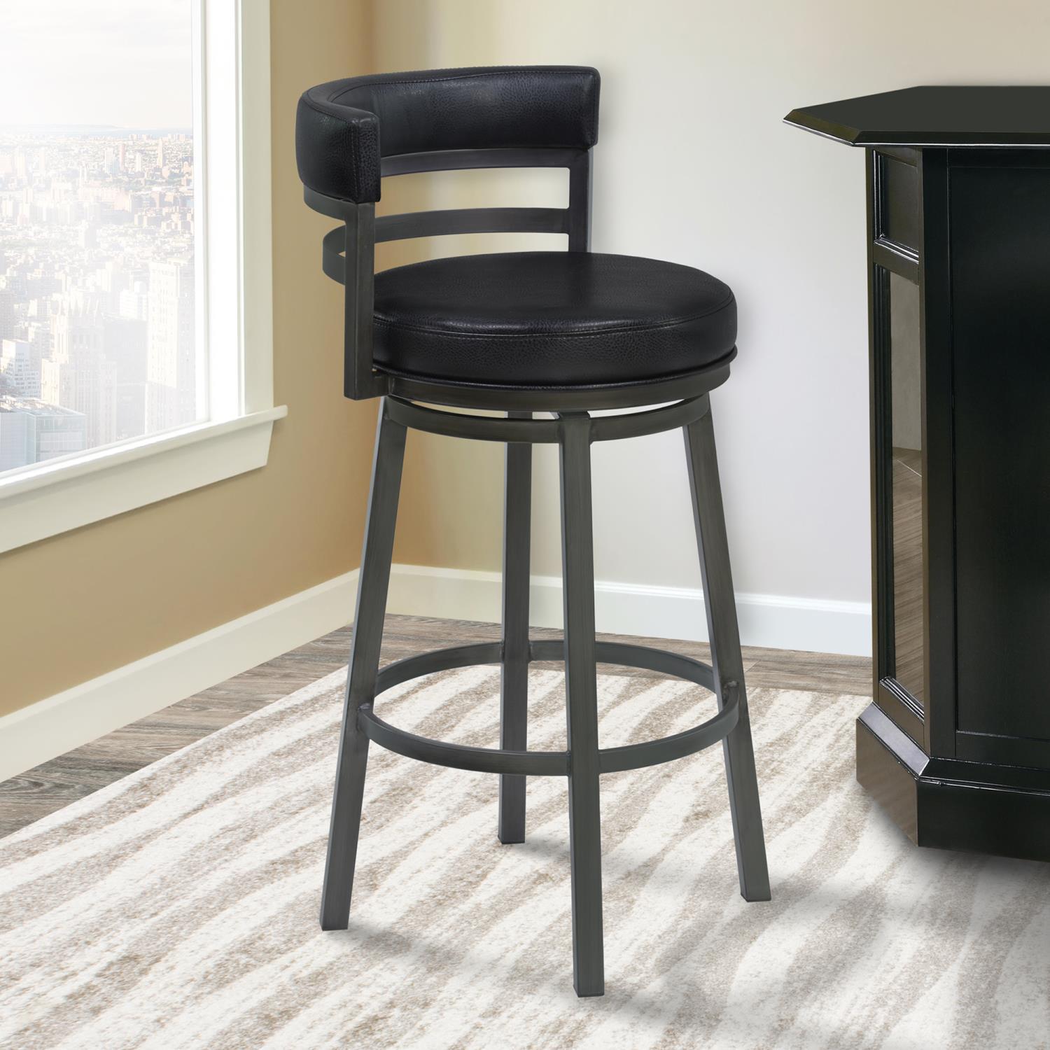 Armen Living Madrid Black Faux Leather And Mineral Bar Stool LCMABAMFBL30