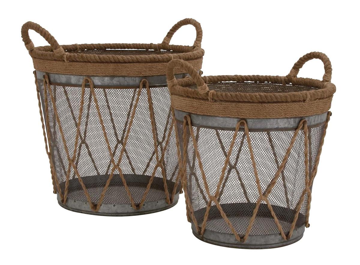 Unique Style The Cool Set of 2 Metal Burlap Basket Home Decor 76189