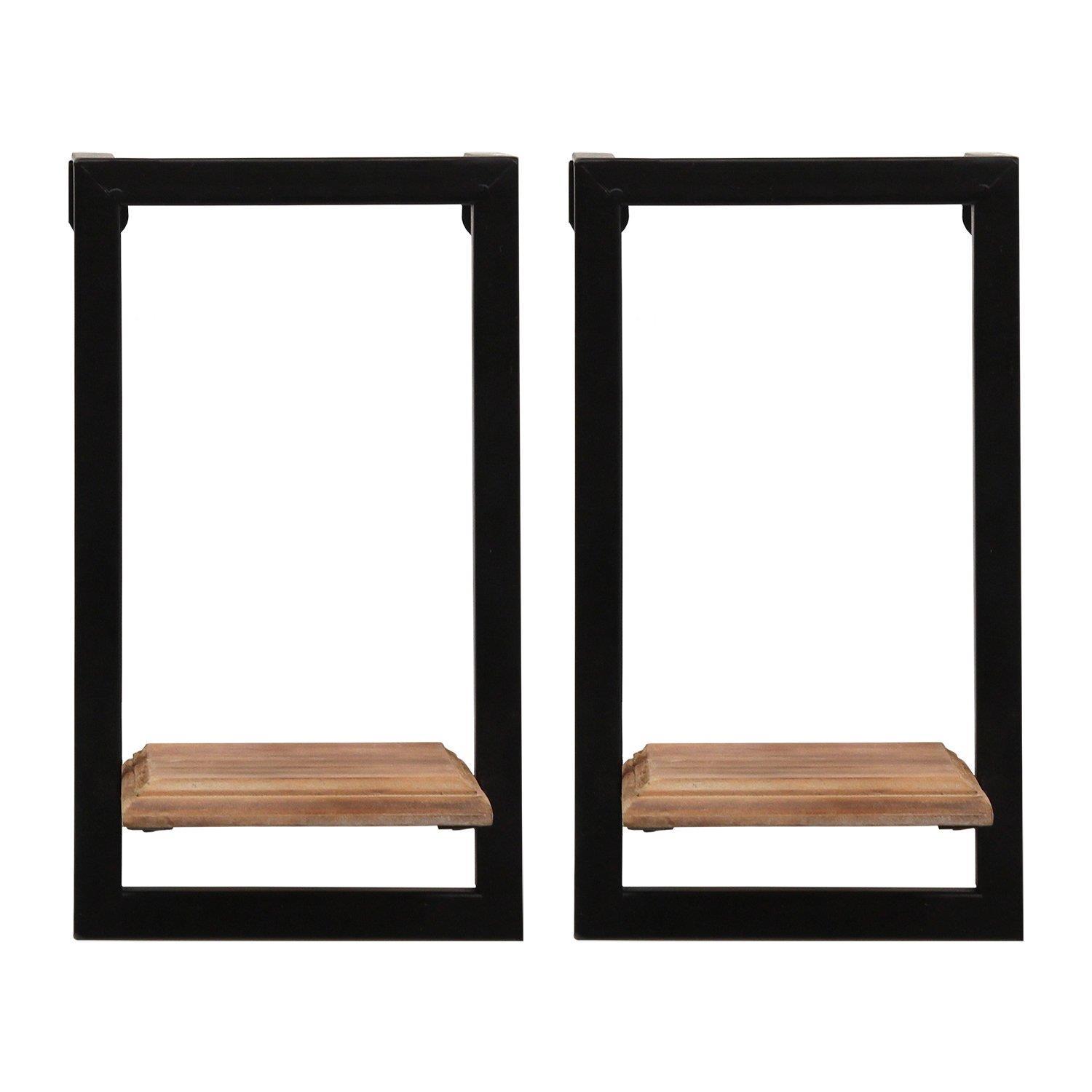 Stratton Home Scandinavian Metal And Wood Set Of 2 Wall Shelf With Black S16070