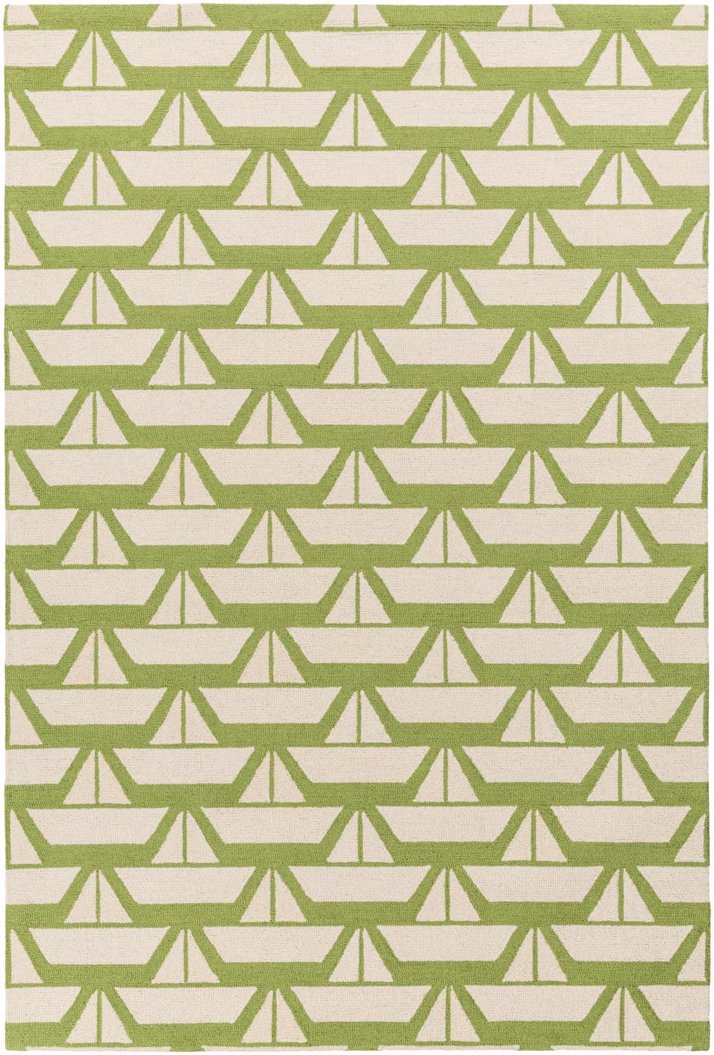 Surya Tic Tac Toe Wool 5' x 7'6" Area Rugs With Grass Green And Light Beige