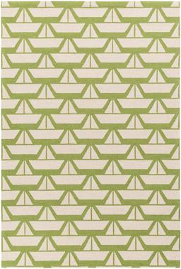 Surya Tic Tac Toe Wool 5' x 7'6" Area Rugs With Grass Green And Light Beige