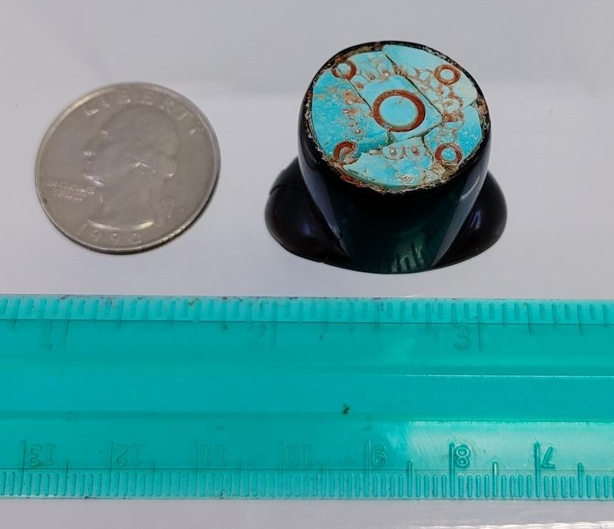 Pre-Columbian Mayan Obsidian and Turquoise Labret