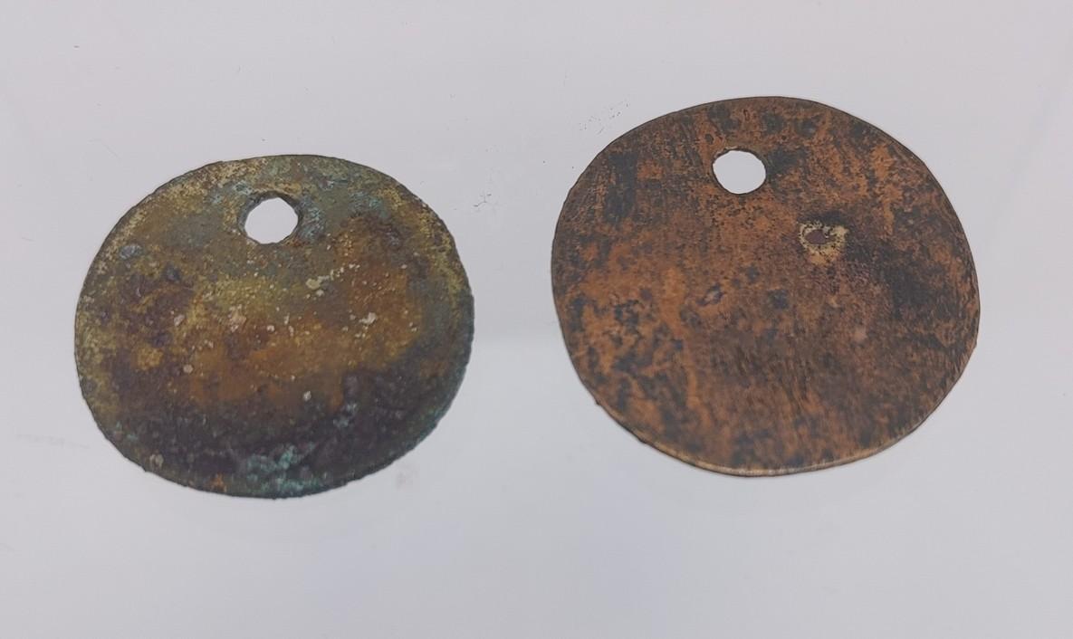 Pre-Columbian Tumbaga Disc Pendants, Pair of 2