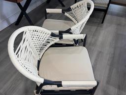 Bistro Chairs with Rope On Back and Arm Rest with a Powder Coated Black Aluminum Frame and White Cus