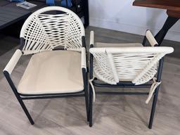 Bistro Chairs with Rope On Back and Arm Rest with a Powder Coated Black Aluminum Frame and White Cus