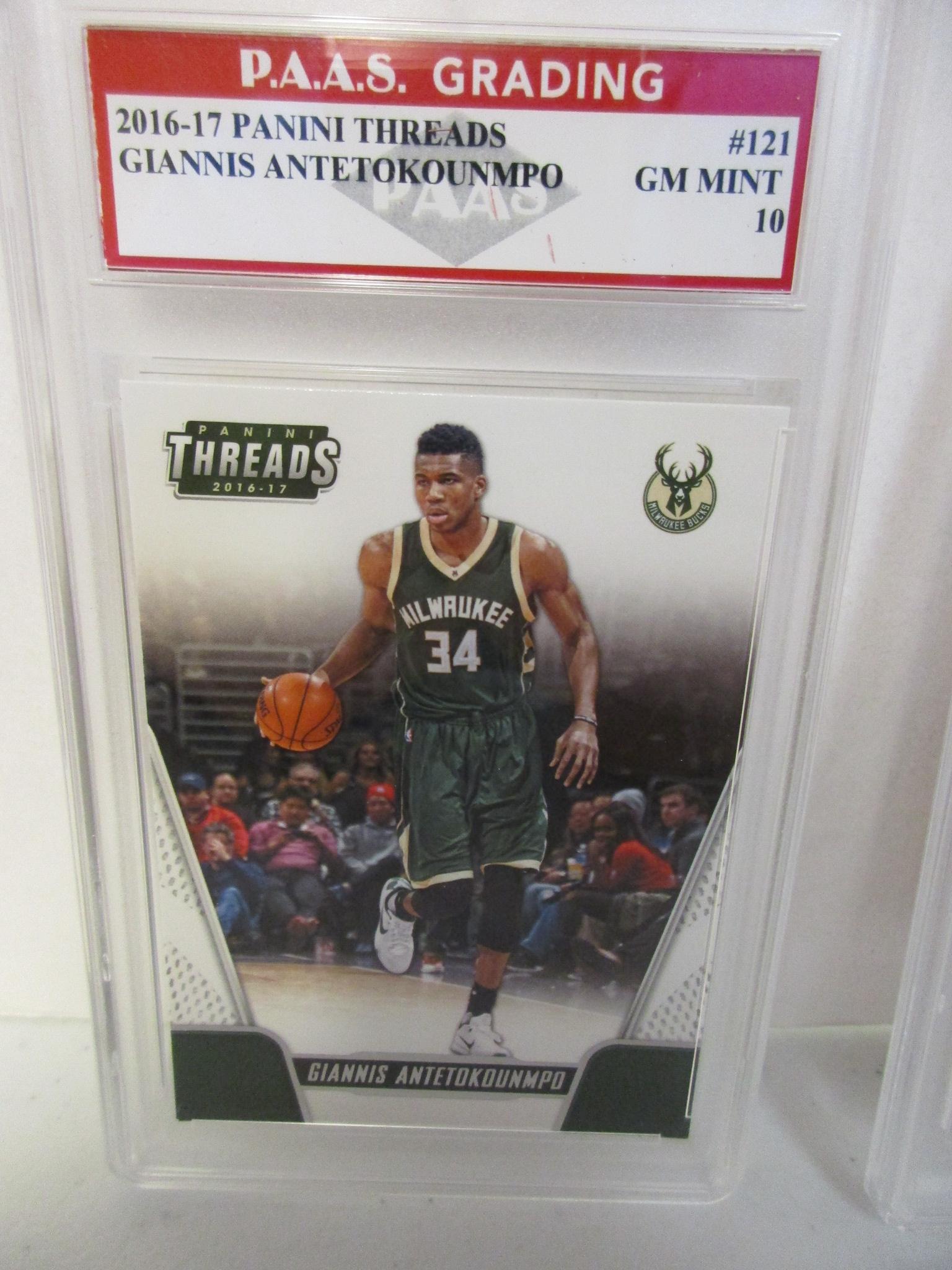 Giannis Antetokounmpo Bucks 2016-17 Panini Threads #121 graded PAAS Gem Mint 10