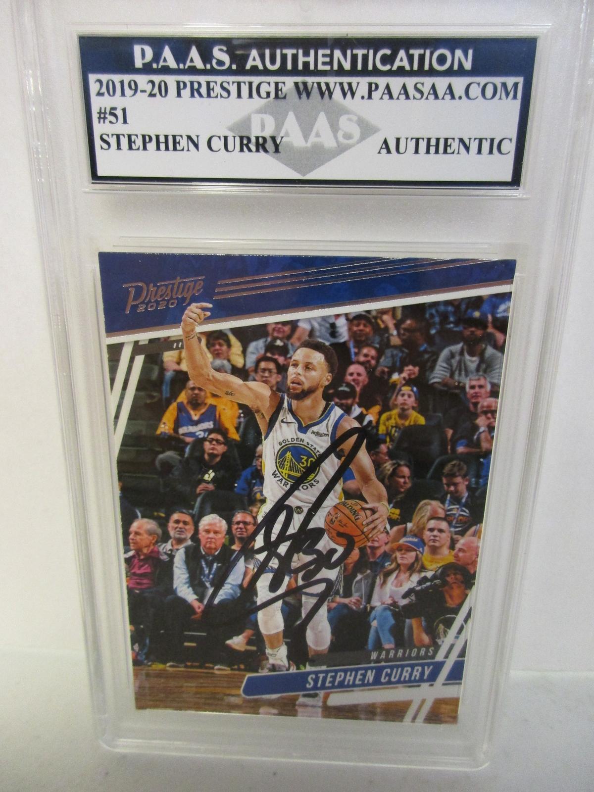 Stephen Curry of the Golden State Warriors signed autographed slabbed sportscard PAAS Holo 991