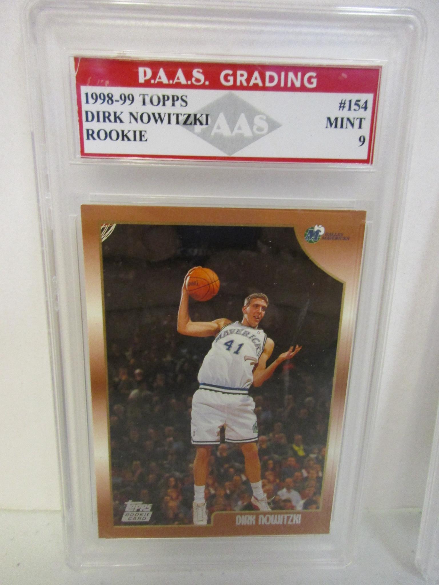 Dirk Nowitzki Mavericks 1998-99 Topps ROOKIE #154 graded PAAS Mint 9