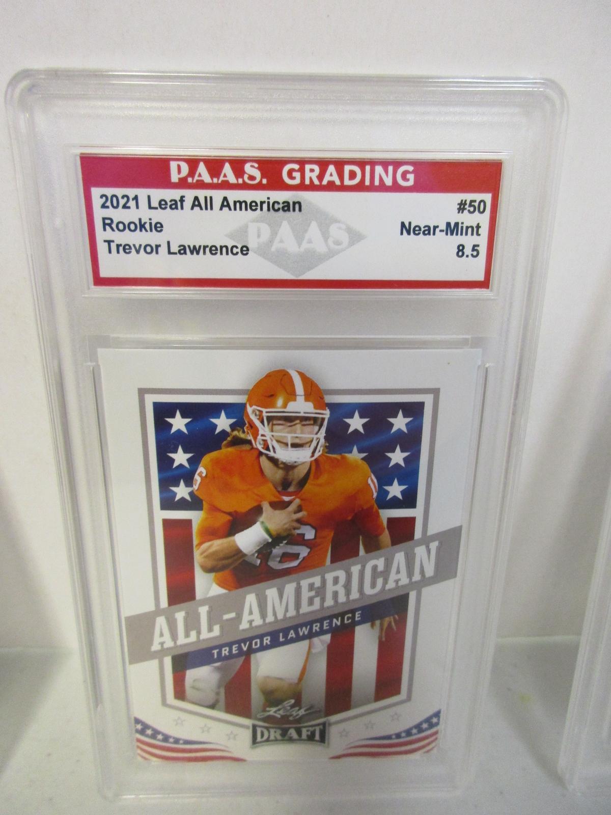 Trevor Lawrence Clemson 2021 Leaf All American ROOKIE #50 graded PAAS Near Mint 8.5