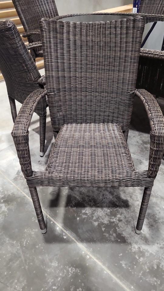 BRAND NEW OUTDOOR Oval Synthetic Wicker 74" x 43" Table With Glasstop and 6 Stacking Armchairs